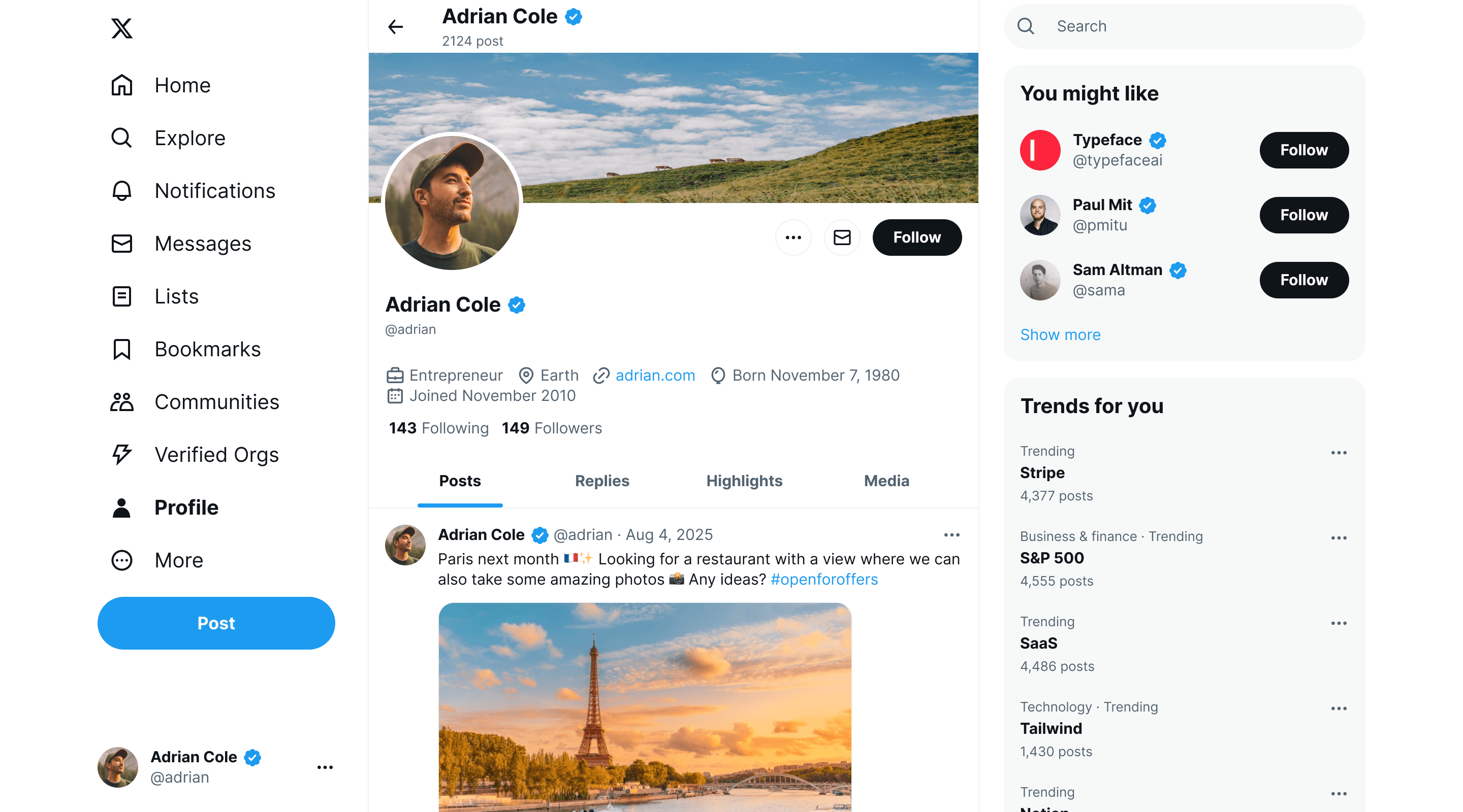 Public profile insight preview