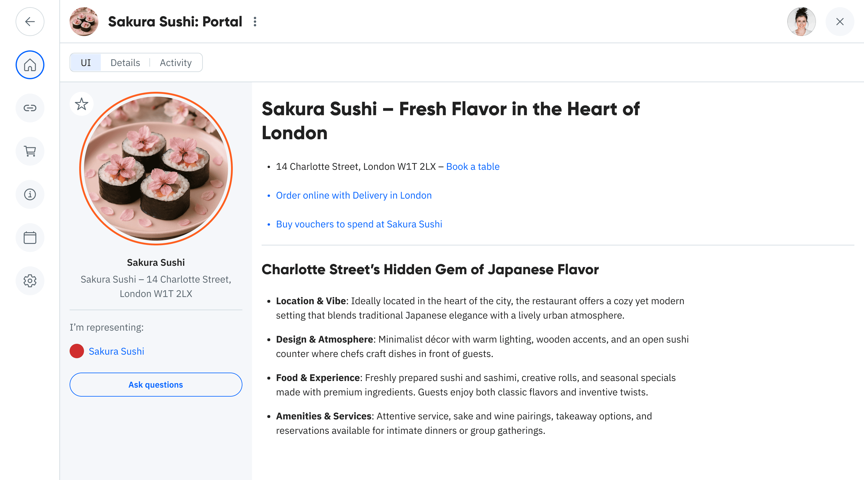 Restaurant portal preview