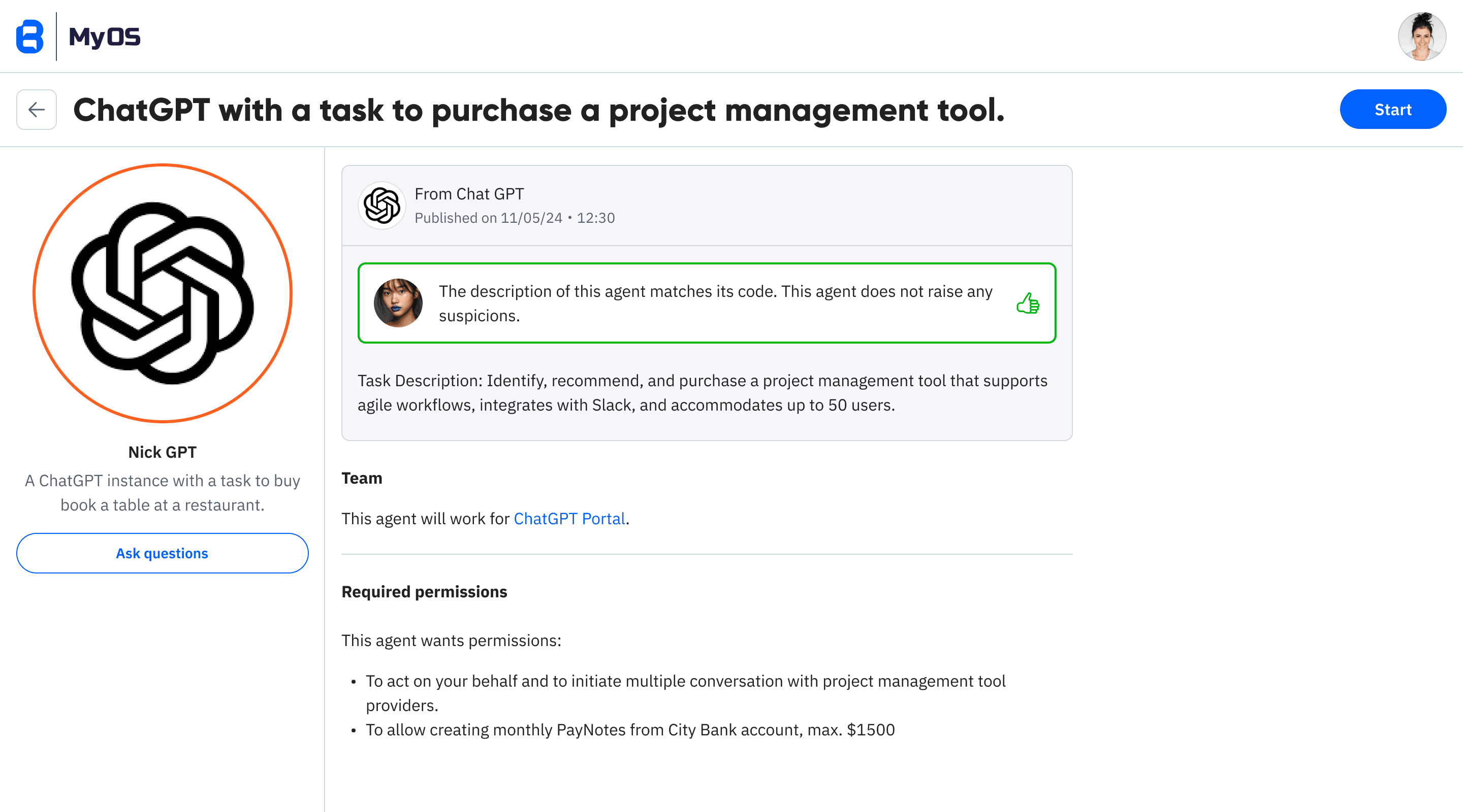 Agent Details & Permissions preview