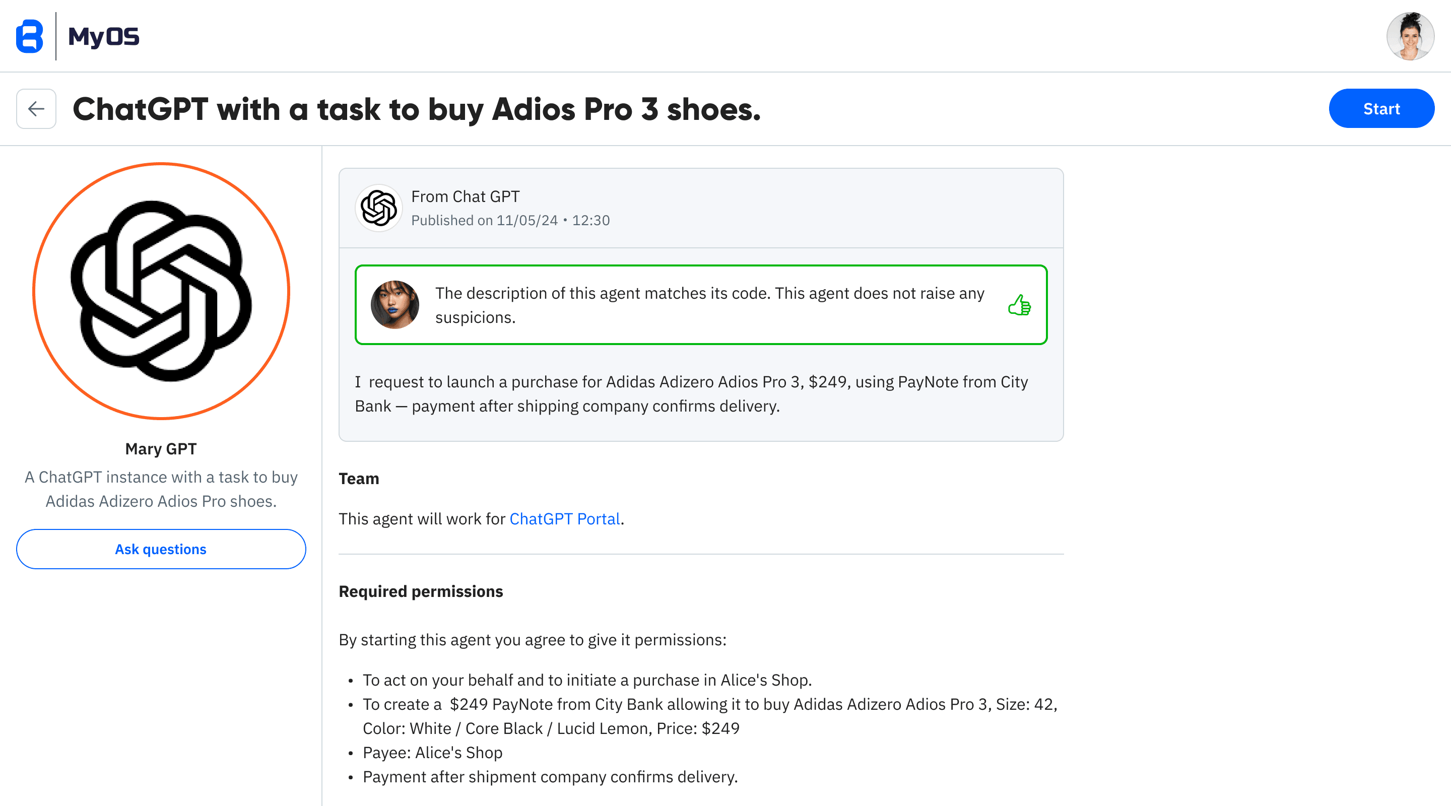 Agent Details & Permissions preview