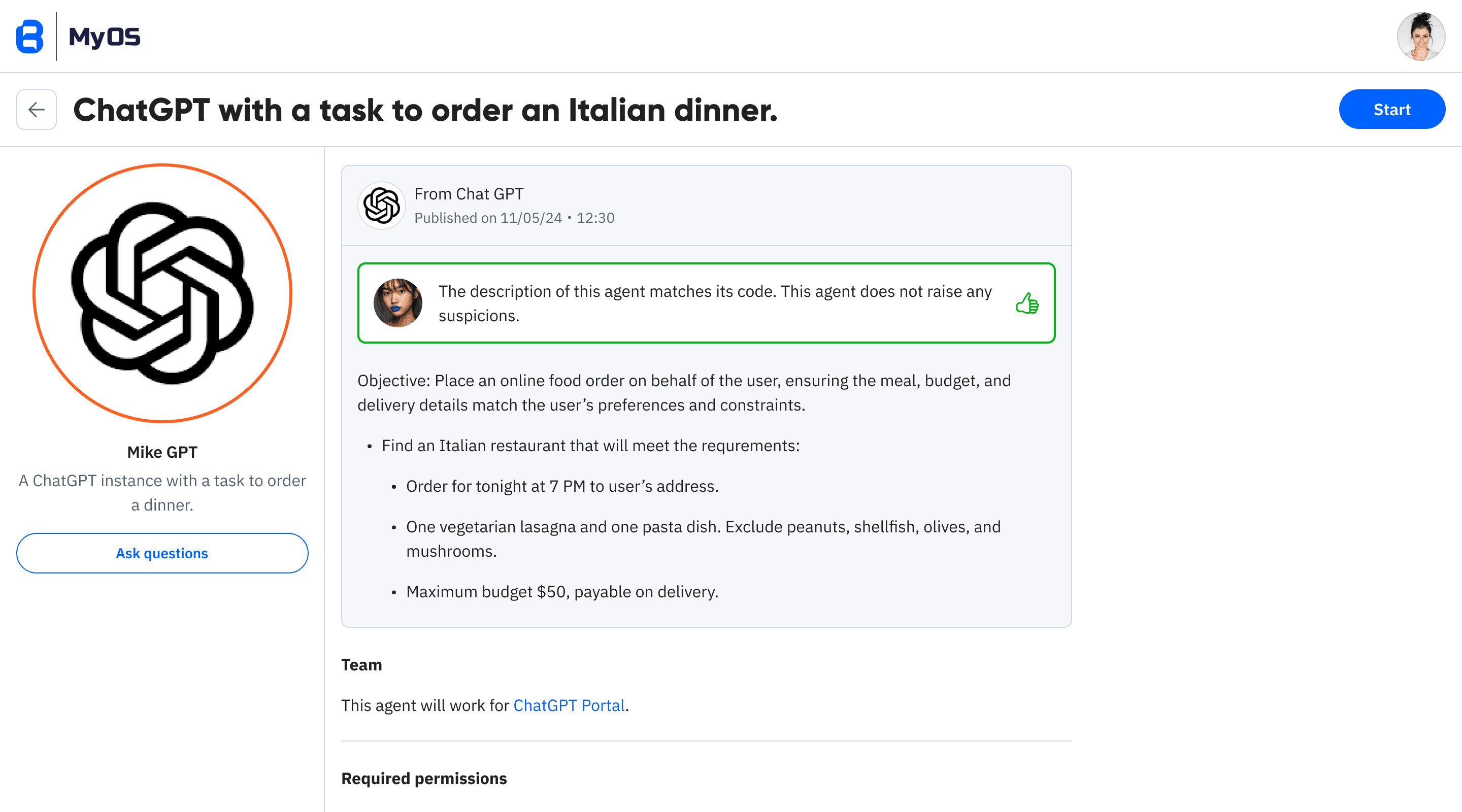 Agent Details & Permissions preview