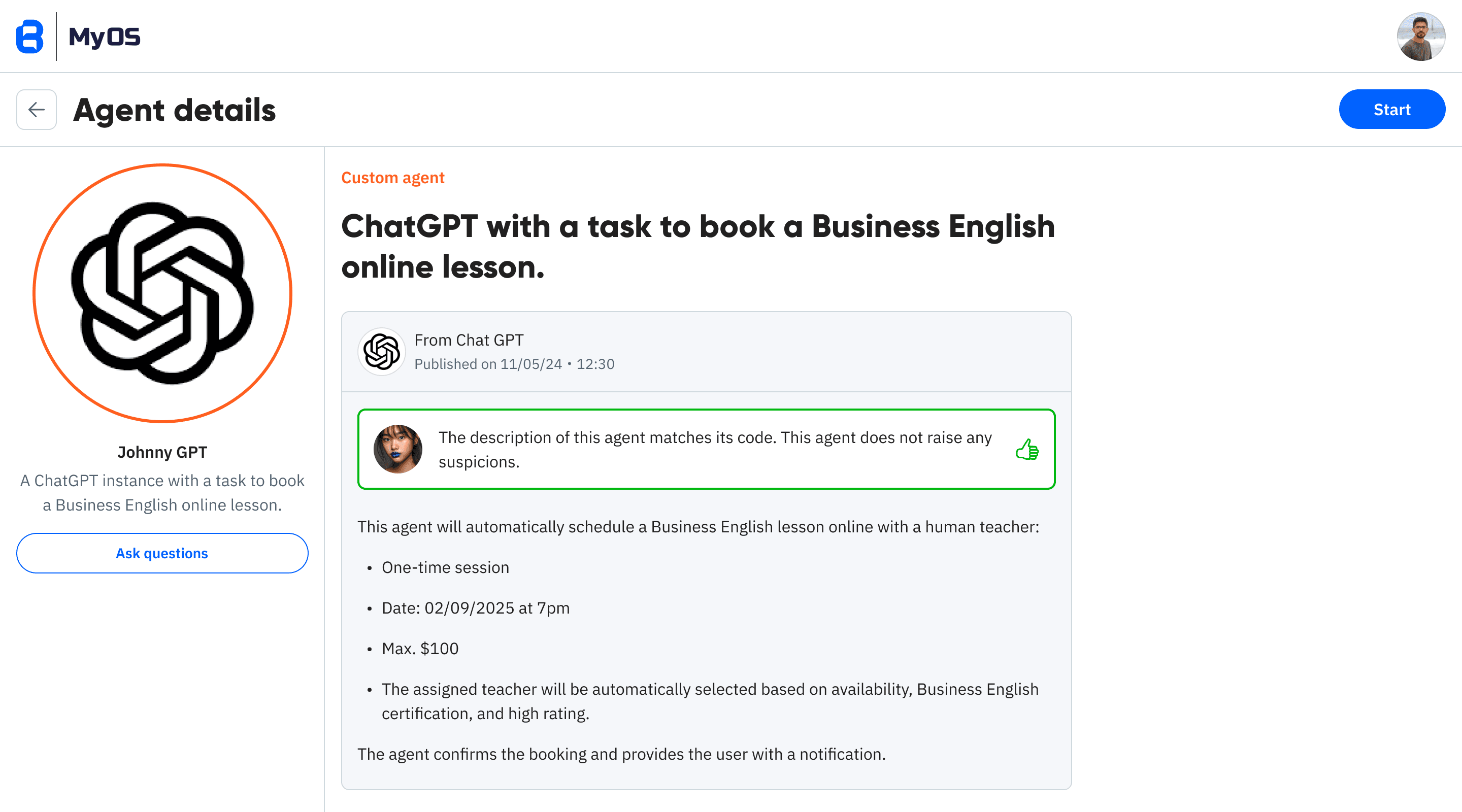 Agent details preview