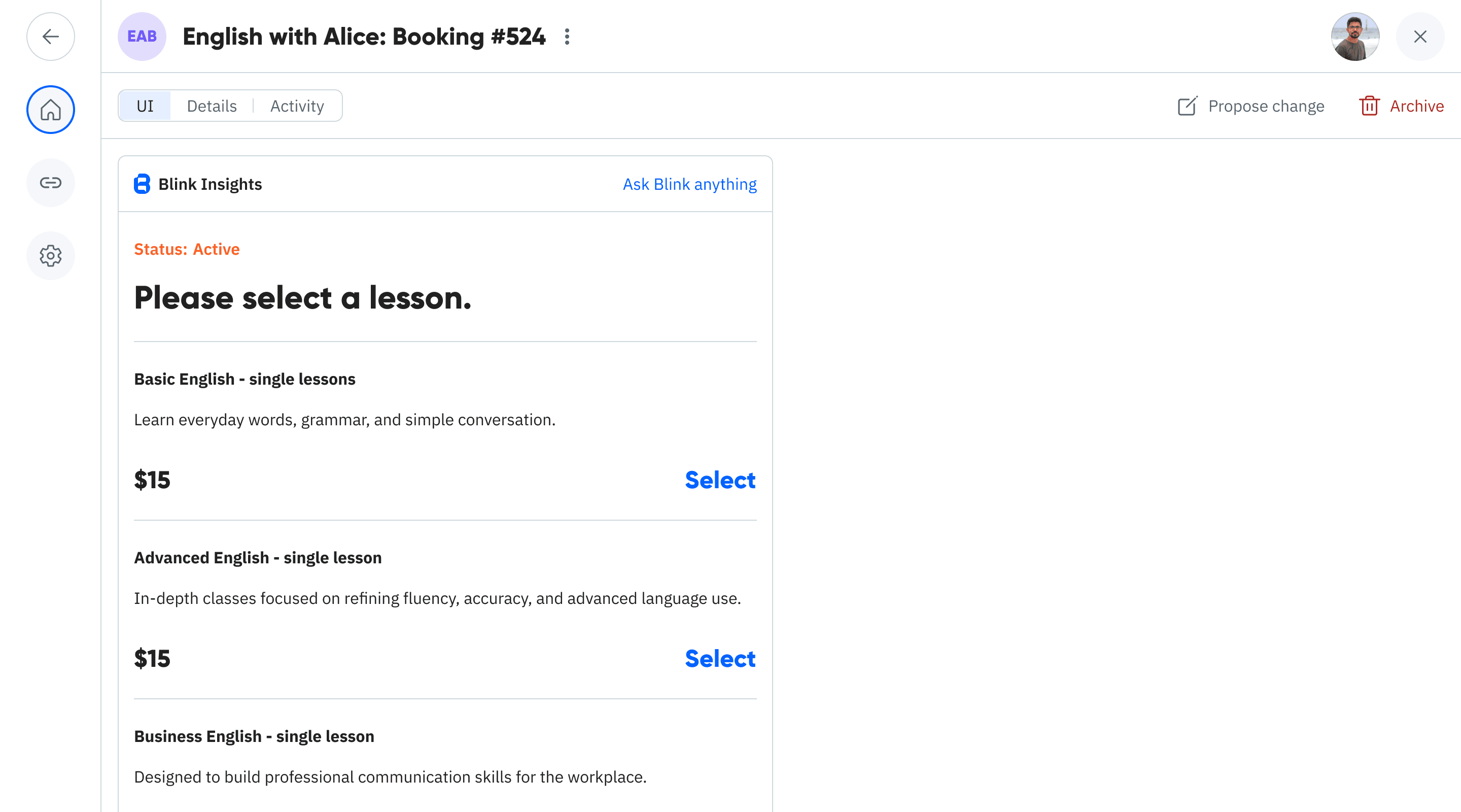 Choose lesson type preview