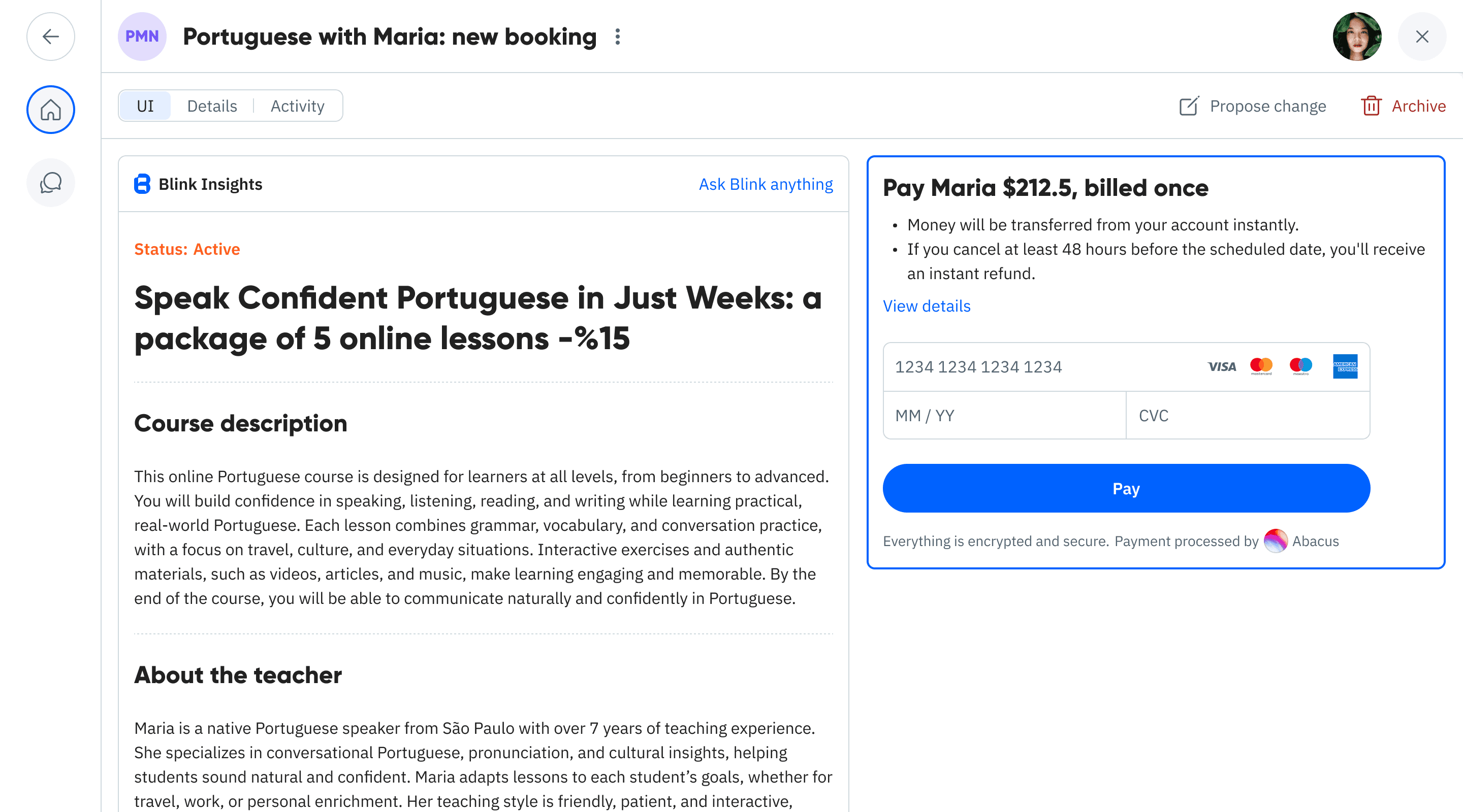 Checkout details preview