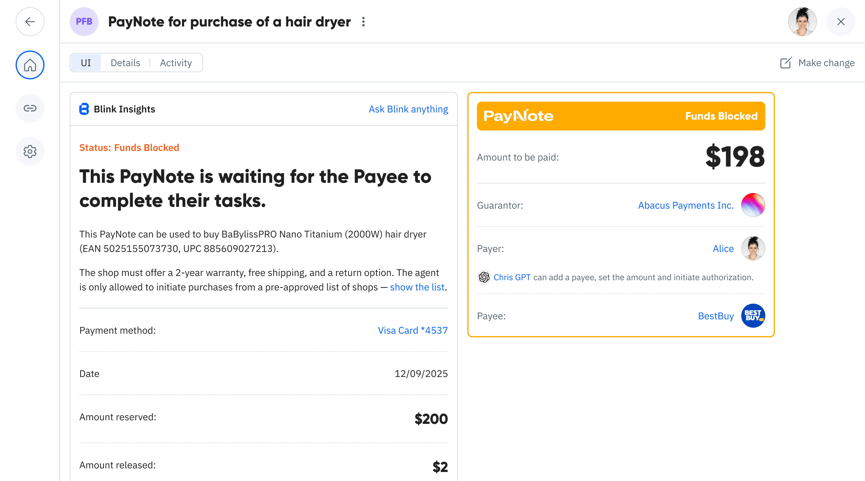 Funds blocked for payment